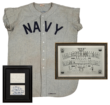 1940s Ted Williams Authentic Signed  Navy Flannel Jersey with Framed Signed Poster and 2 Letters from Ted Williams (PSA/DNA)